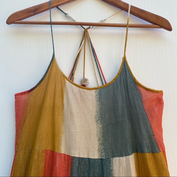 Lovestitch Colorful Halter Maxi Dress Rainbow Block Shimmery Lined Boho Glam Med - Picture 8 of 8